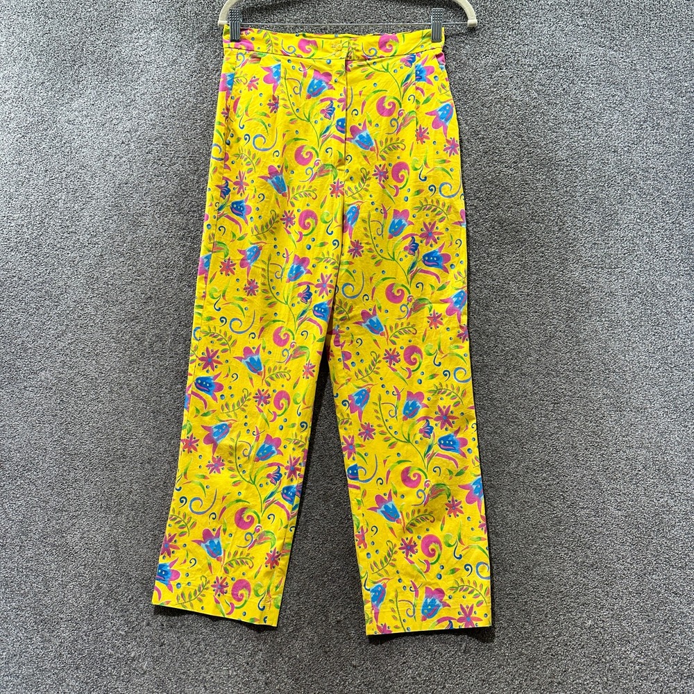 Yellow Floral Print Straight-Leg Trousers